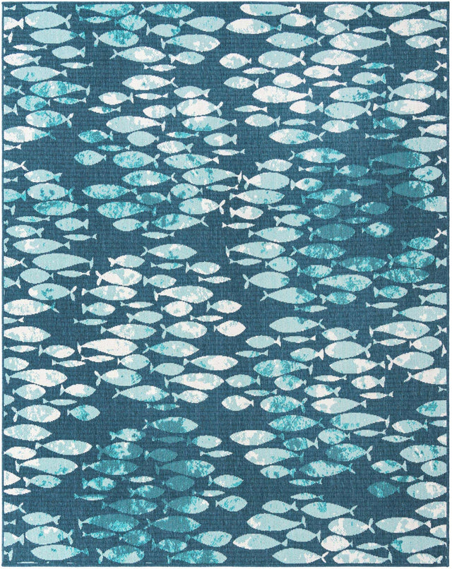 Blue 7' 10 x 10' Outdoor Coastal Rectangle Area Rug Weather Resistant for Patio, Deck, Terrace, Balcony, Porch 100% Polypropylene Coastal Decor Carpet for Sale at Rug Engine