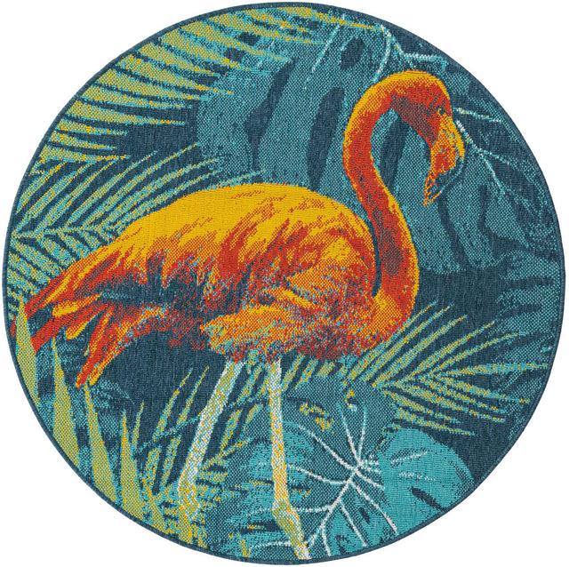 Multicolor 4' 1 x 4' 1 Outdoor Coastal Round Area Rug Weather Resistant for Patio, Deck, Terrace, Balcony, Porch 100% Polypropylene Coastal Decor Carpet for Sale at Rug Engine