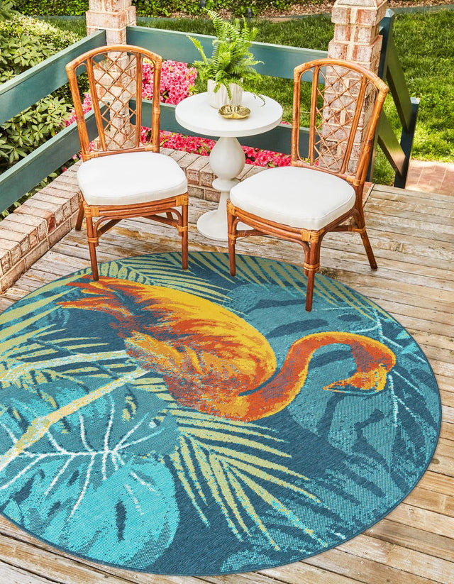 Multicolor 4' 1 x 4' 1 Outdoor Coastal Round Area Rug Weather Resistant for Patio, Deck, Terrace, Balcony, Porch 100% Polypropylene Coastal Decor Carpet for Sale at Rug Engine