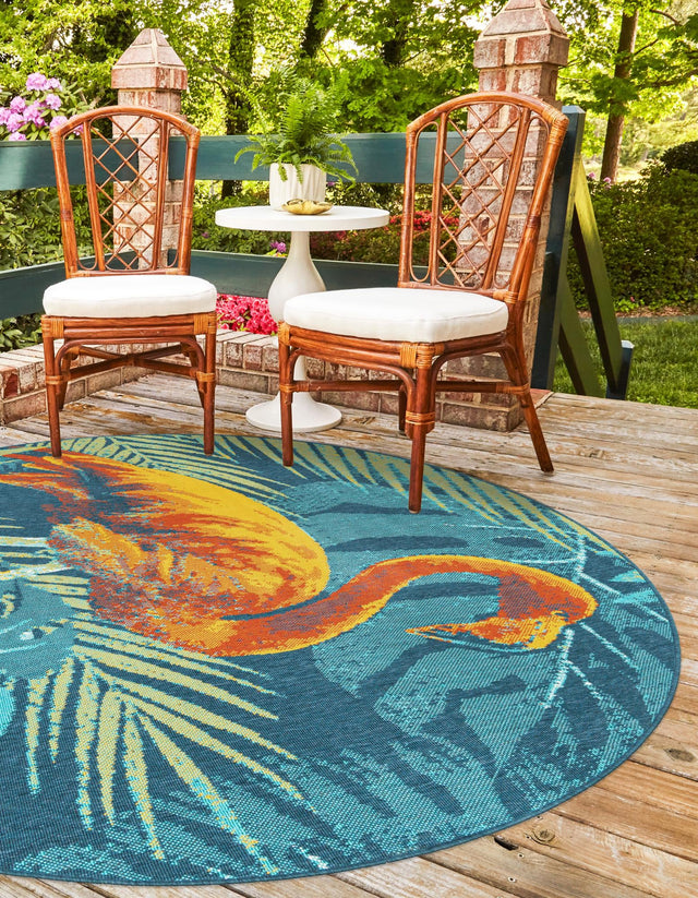 Multicolor 4' 1 x 4' 1 Outdoor Coastal Round Area Rug Weather Resistant for Patio, Deck, Terrace, Balcony, Porch 100% Polypropylene Coastal Decor Carpet for Sale at Rug Engine