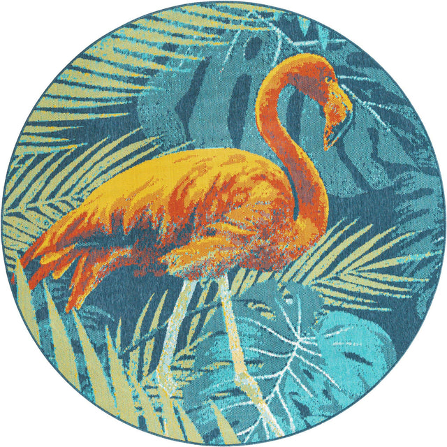 Multicolor 7' 1 x 7' 1 Outdoor Coastal Round Area Rug Weather Resistant for Patio, Deck, Terrace, Balcony, Porch 100% Polypropylene Coastal Decor Carpet for Sale at Rug Engine