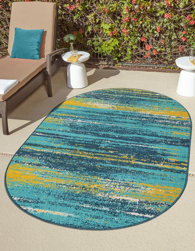 Multicolor.Blue 2' x 3' 1 Outdoor Coastal Oval Area Rug Weather Resistant for Patio, Deck, Terrace, Balcony, Porch 100% Polypropylene Coastal Decor Carpet for Sale at Rug Engine