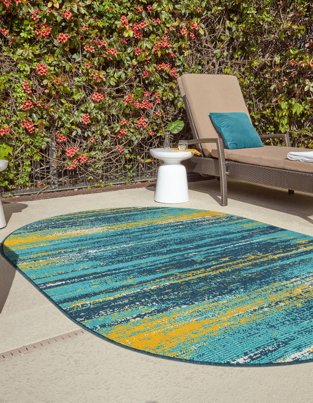 Multicolor.Blue 2' x 3' 1 Outdoor Coastal Oval Area Rug Weather Resistant for Patio, Deck, Terrace, Balcony, Porch 100% Polypropylene Coastal Decor Carpet for Sale at Rug Engine
