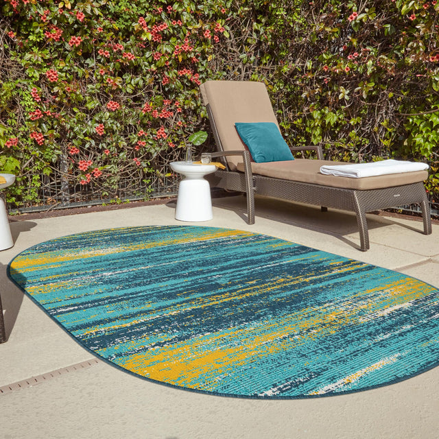 Multicolor.Blue 2' x 3' 1 Outdoor Coastal Oval Area Rug Weather Resistant for Patio, Deck, Terrace, Balcony, Porch 100% Polypropylene Coastal Decor Carpet for Sale at Rug Engine