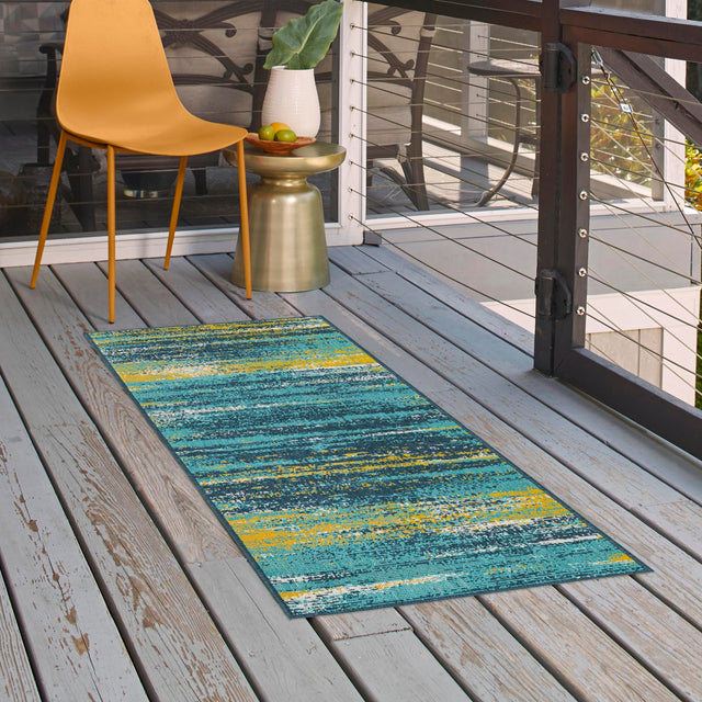 Multicolor.Blue 2' 7 x 12' Outdoor Coastal Runner Area Rug Weather Resistant for Patio, Deck, Terrace, Balcony, Porch 100% Polypropylene Coastal Decor Carpet for Sale at Rug Engine