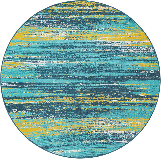 Multicolor.Blue 7' 1 x 7' 1 Outdoor Coastal Round Area Rug Weather Resistant for Patio, Deck, Terrace, Balcony, Porch 100% Polypropylene Coastal Decor Carpet for Sale at Rug Engine