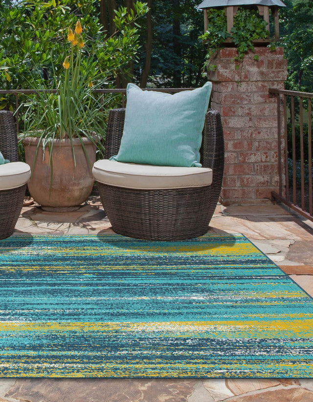 Multicolor.Blue 7' 10 x 7' 10 Outdoor Coastal Square Area Rug Weather Resistant for Patio, Deck, Terrace, Balcony, Porch 100% Polypropylene Coastal Decor Carpet for Sale at Rug Engine