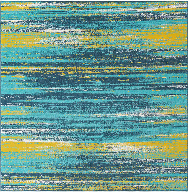 Multicolor.Blue 7' 10 x 7' 10 Outdoor Coastal Square Area Rug Weather Resistant for Patio, Deck, Terrace, Balcony, Porch 100% Polypropylene Coastal Decor Carpet for Sale at Rug Engine