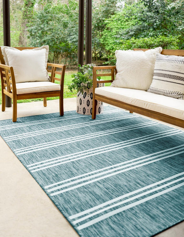 Teal 5' 3 x 8' Jill Zarin Outdoor Rectangle Area Rug Weather Resistant for Patio, Deck, Terrace, Balcony, Porch Durable 100% Polypropylene Carpet for Outside for Sale at Rug Engine