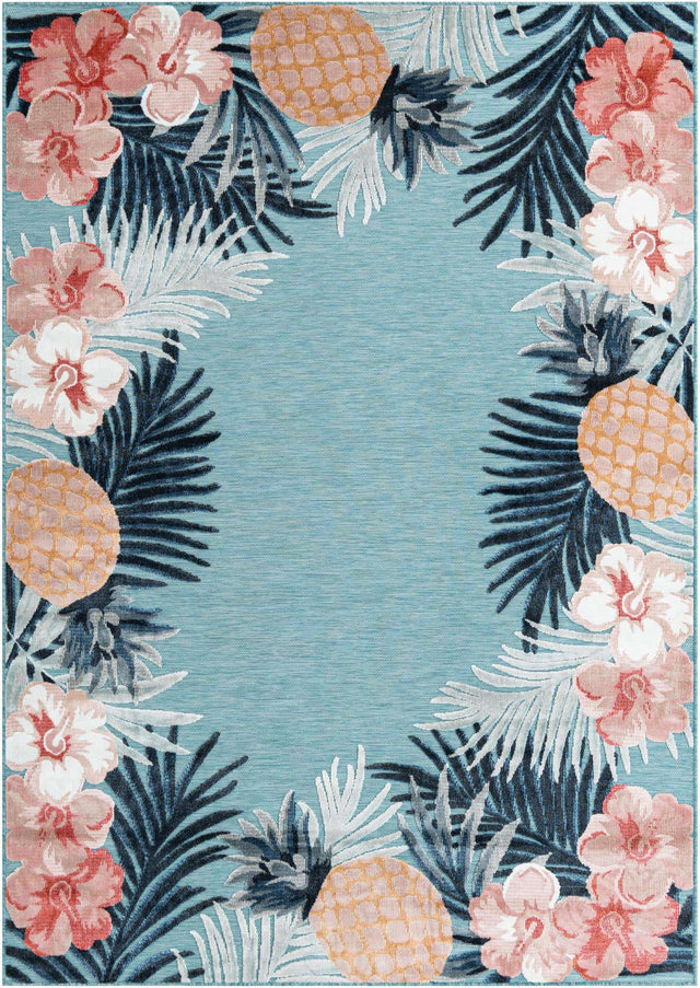Blue 6' 4 x 9' Outdoor Botanical Rectangle Area Rug Weather Resistant for Patio, Deck, Terrace, Balcony, Porch Polypropylene Garden Floral Tropical Carpet for Sale at Rug Engine