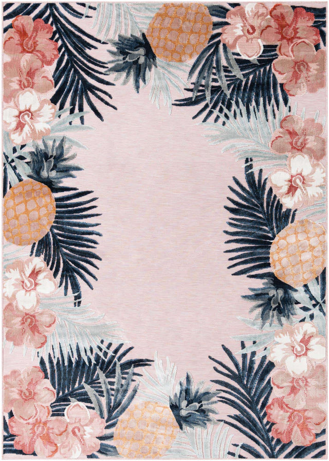 Pink 6' 4 x 9' Outdoor Botanical Rectangle Area Rug Weather Resistant for Patio, Deck, Terrace, Balcony, Porch Polypropylene Garden Floral Tropical Carpet for Sale at Rug Engine