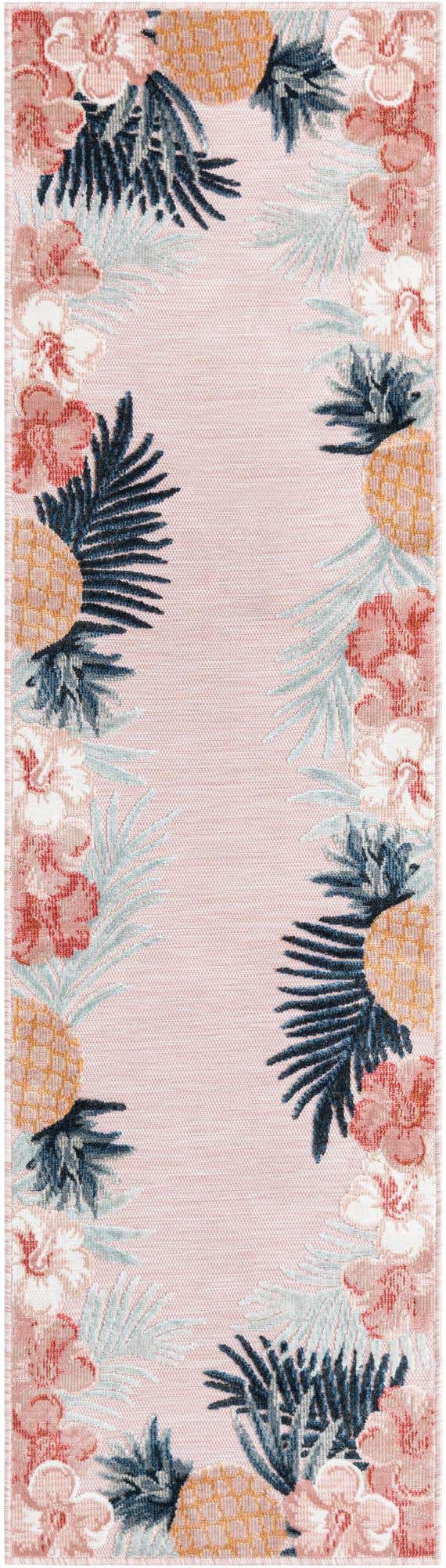 Pink 2' 2 x 8' Outdoor Botanical Runner Area Rug Weather Resistant for Patio, Deck, Terrace, Balcony, Porch Polypropylene Garden Floral Tropical Carpet for Sale at Rug Engine
