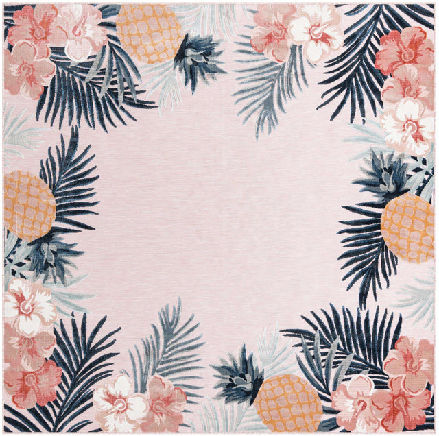 Pink 8' 2 x 8' 2 Outdoor Botanical Square Area Rug Weather Resistant for Patio, Deck, Terrace, Balcony, Porch Polypropylene Garden Floral Tropical Carpet for Sale at Rug Engine