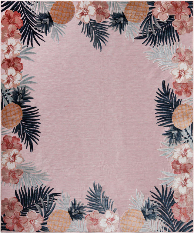 Pink 9' 9 x 12' Outdoor Botanical Rectangle Area Rug Weather Resistant for Patio, Deck, Terrace, Balcony, Porch Polypropylene Garden Floral Tropical Carpet for Sale at Rug Engine