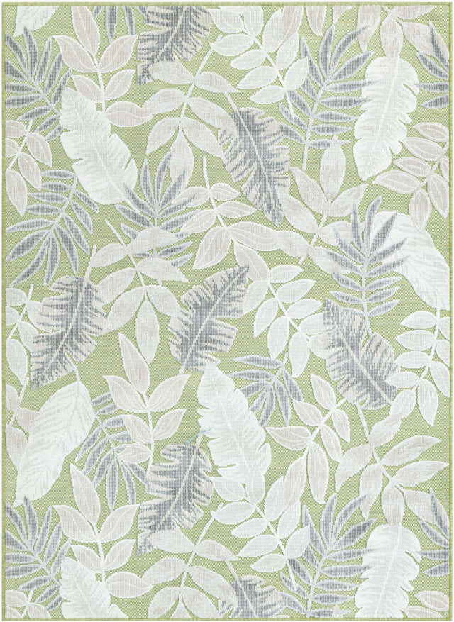 Green 4' 5 x 6' 1 Outdoor Botanical Rectangle Area Rug Weather Resistant for Patio, Deck, Terrace, Balcony, Porch Polypropylene Garden Floral Tropical Carpet for Sale at Rug Engine