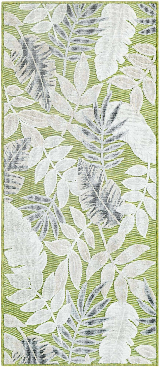 Green 2' 2 x 5' 3 Outdoor Botanical Runner Area Rug Weather Resistant for Patio, Deck, Terrace, Balcony, Porch Polypropylene Garden Floral Tropical Carpet for Sale at Rug Engine