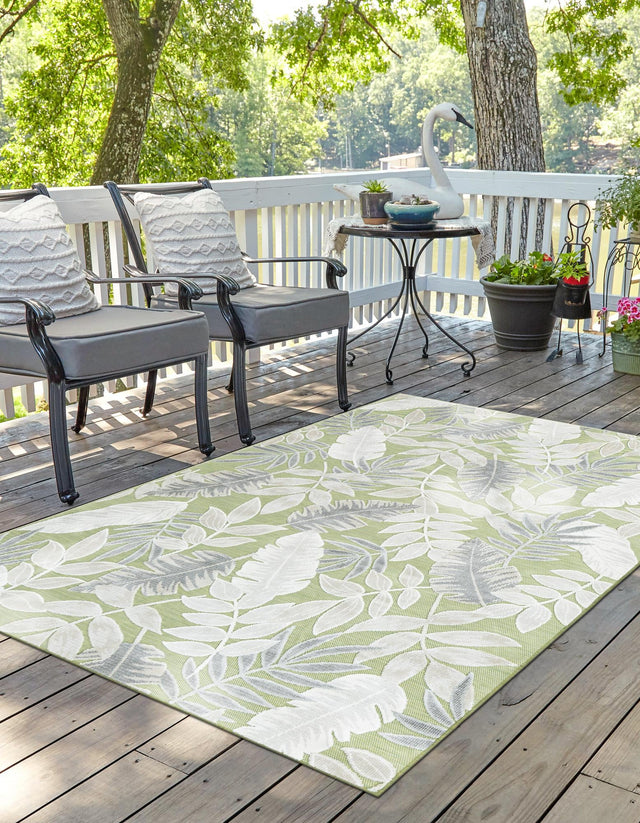Green 4' 5 x 6' 1 Outdoor Botanical Rectangle Area Rug Weather Resistant for Patio, Deck, Terrace, Balcony, Porch Polypropylene Garden Floral Tropical Carpet for Sale at Rug Engine