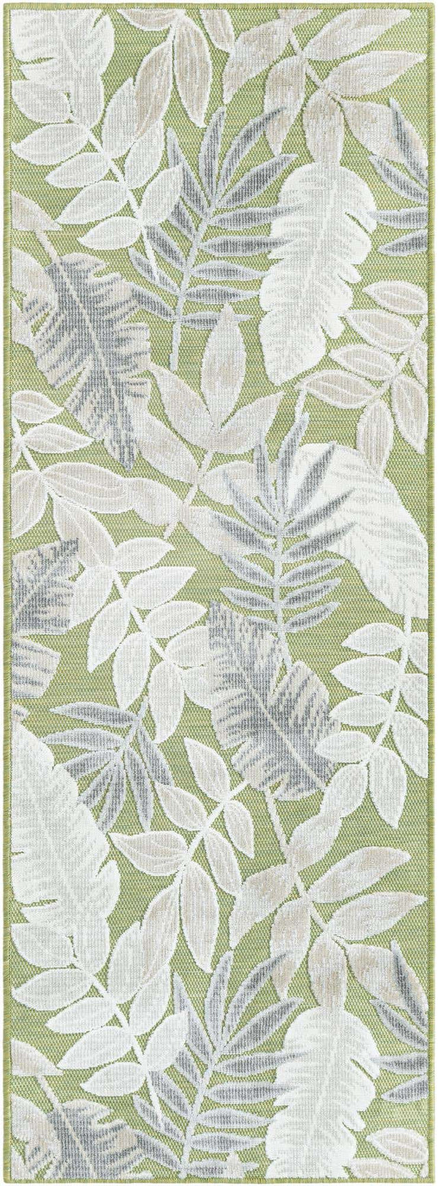 Green 2' 2 x 6' 1 Outdoor Botanical Runner Area Rug Weather Resistant for Patio, Deck, Terrace, Balcony, Porch Polypropylene Garden Floral Tropical Carpet for Sale at Rug Engine