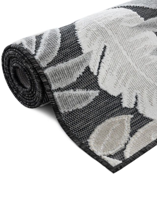 Black 8' 2 x 10' Outdoor Botanical Rectangle Area Rug Weather Resistant for Patio, Deck, Terrace, Balcony, Porch Polypropylene Garden Floral Tropical Carpet for Sale at Rug Engine