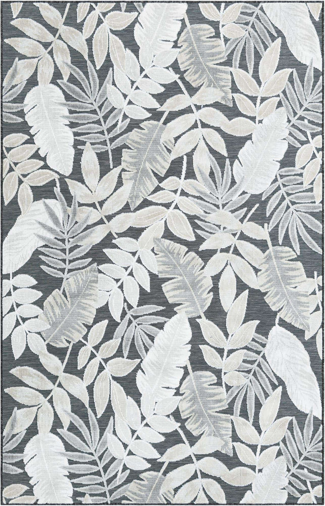 Black 5' 2 x 8' Outdoor Botanical Rectangle Area Rug Weather Resistant for Patio, Deck, Terrace, Balcony, Porch Polypropylene Garden Floral Tropical Carpet for Sale at Rug Engine