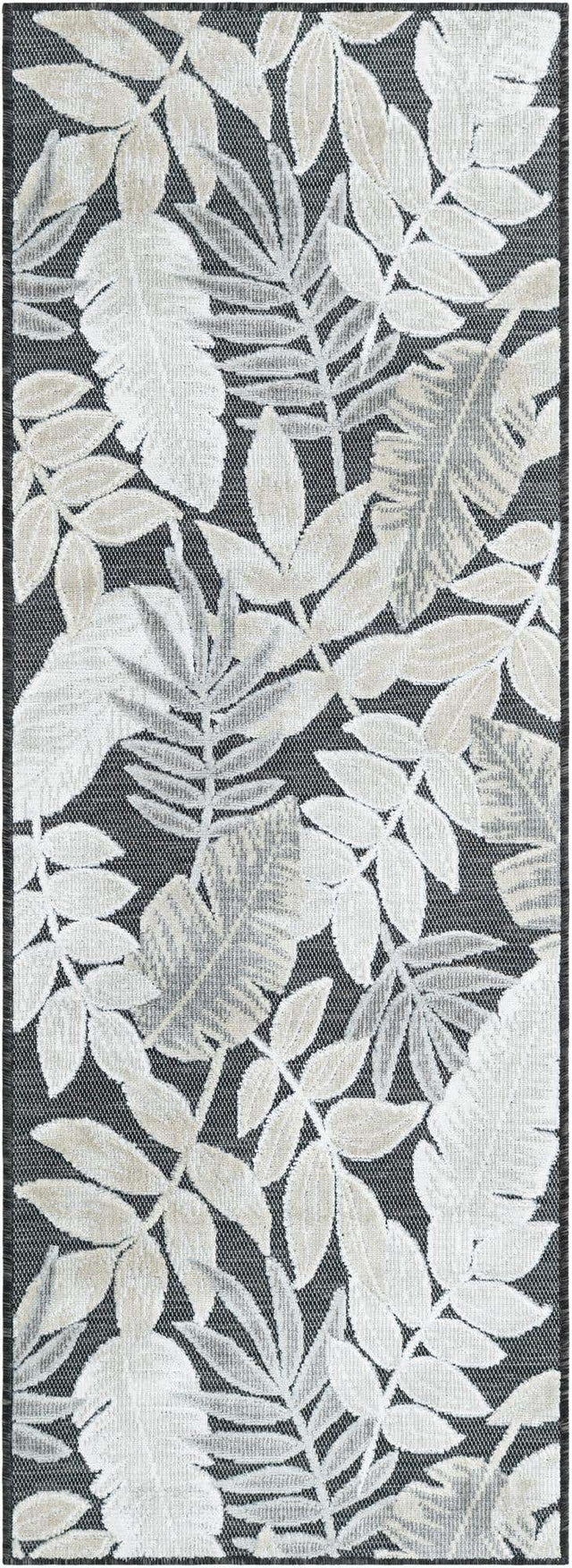 Black 2' 2 x 6' 1 Outdoor Botanical Runner Area Rug Weather Resistant for Patio, Deck, Terrace, Balcony, Porch Polypropylene Garden Floral Tropical Carpet for Sale at Rug Engine
