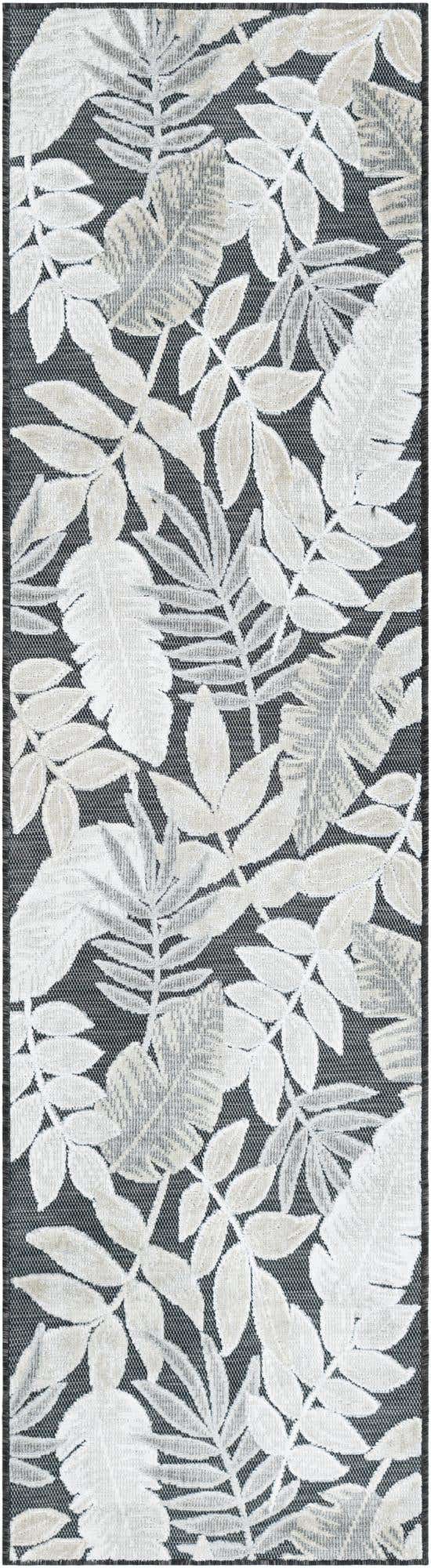 Black 2' 2 x 8' Outdoor Botanical Runner Area Rug Weather Resistant for Patio, Deck, Terrace, Balcony, Porch Polypropylene Garden Floral Tropical Carpet for Sale at Rug Engine