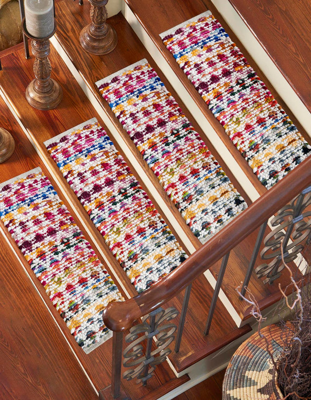 13 pcs Multicolor 0' 9 x 2' 6 Braided Chindi Indoor Stair Treads Accent Area Rug Staircase Set 100% Cotton Hand Braided Natural Eco-Friendly Boho Style Modern Carpet for Living Rooms Dining Office Dorm for Sale at Rug Engine