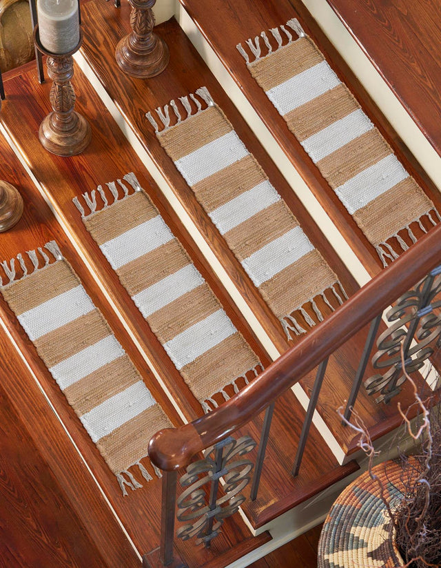13 pcs Beige 0' 9 x 2' 6 Chindi Rag Indoor Stair Treads Accent Area Rug Staircase Set 100% Cotton All Natural Eco-Friendly Carpet Mat Decor for Homes for Sale at Rug Engine