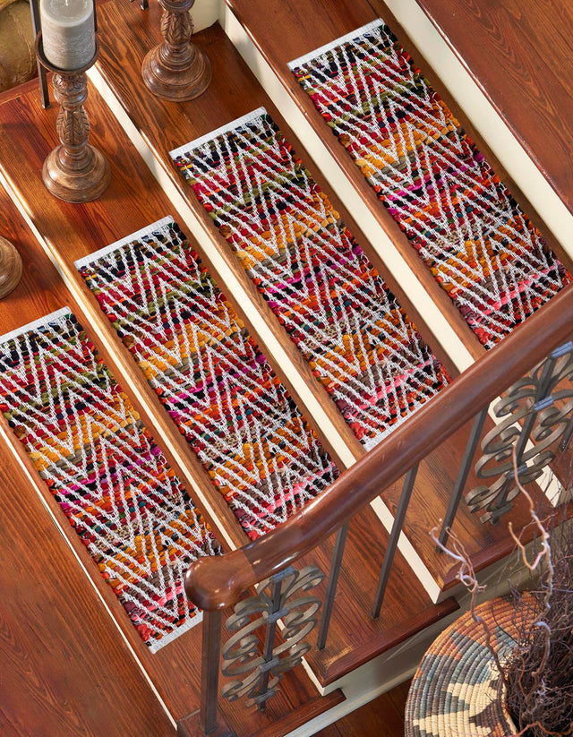 13 pcs Multicolor 0' 9 x 2' 6 Chindi Chevron Indoor Stair Treads Accent Area Rug Staircase Set 100% Denim Cotton All Natural Modern Geometric Carpet Dining Living Rooms Bathroom Dorm Decor for Sale at Rug Engine
