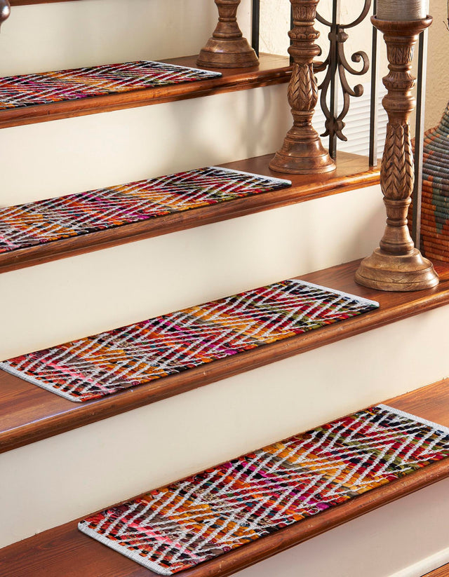 13 pcs Multicolor 0' 9 x 2' 6 Chindi Chevron Indoor Stair Treads Accent Area Rug Staircase Set 100% Denim Cotton All Natural Modern Geometric Carpet Dining Living Rooms Bathroom Dorm Decor for Sale at Rug Engine