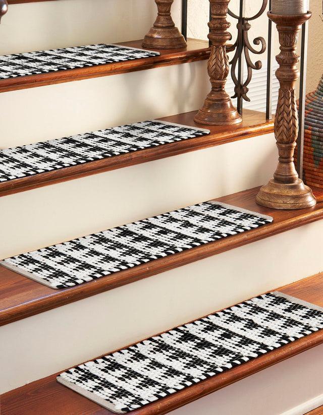 13 pcs Black and White 0' 9 x 2' 6 Chindi Jute Indoor Stair Treads Accent Area Rug Staircase Set Interior Design Home Decor Carpet Mat for Sale at Rug Engine