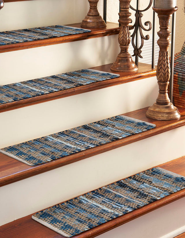 13 pcs Navy Blue 0' 9 x 2' 6 Chindi Jute Indoor Stair Treads Accent Area Rug Staircase Set Interior Design Home Decor Carpet Mat for Sale at Rug Engine