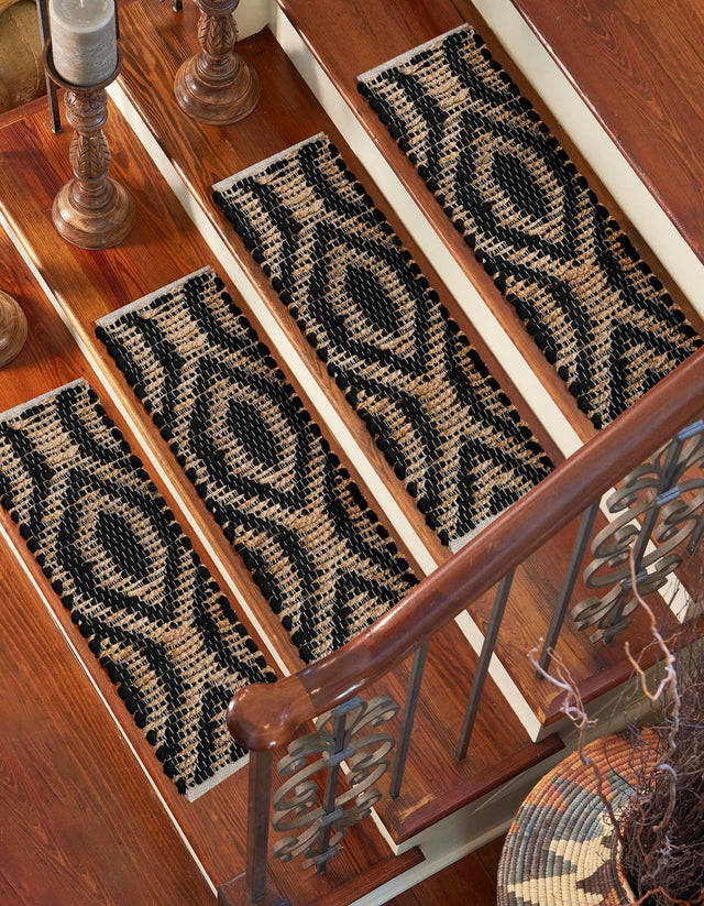13 pcs Black 0' 9 x 2' 6 Chindi Jute Indoor Stair Treads Accent Area Rug Staircase Set Interior Design Home Decor Carpet Mat for Sale at Rug Engine