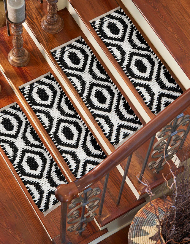 13 pcs Black and White 0' 9 x 2' 6 Chindi Jute Indoor Stair Treads Accent Area Rug Staircase Set Interior Design Home Decor Carpet Mat for Sale at Rug Engine