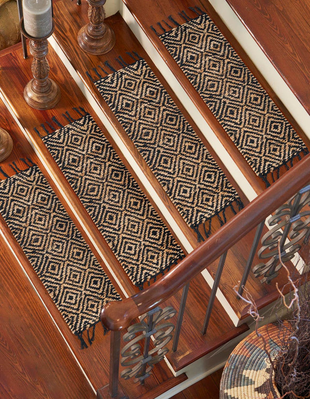 13 pcs Black 0' 9 x 2' 6 Braided Jute Indoor Stair Treads Accent Area Rug Staircase Set 100% Jute Hand Braided Natural Eco-Friendly Boho Style Carpet for Living Rooms Dining Office Space Dorms for Sale at Rug Engine