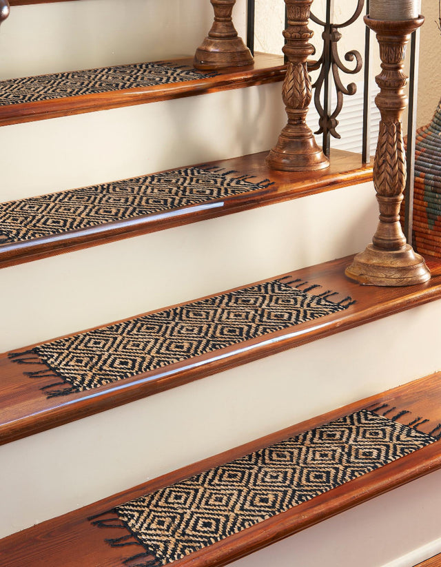 13 pcs Black 0' 9 x 2' 6 Braided Jute Indoor Stair Treads Accent Area Rug Staircase Set 100% Jute Hand Braided Natural Eco-Friendly Boho Style Carpet for Living Rooms Dining Office Space Dorms for Sale at Rug Engine