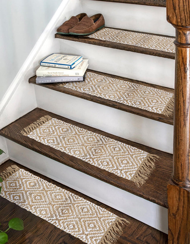 13 pcs Natural 0' 9 x 2' 6 Braided Jute Indoor Stair Treads Accent Area Rug Staircase Set 100% Jute Hand Braided Natural Eco-Friendly Boho Style Carpet for Living Rooms Dining Office Space Dorms for Sale at Rug Engine