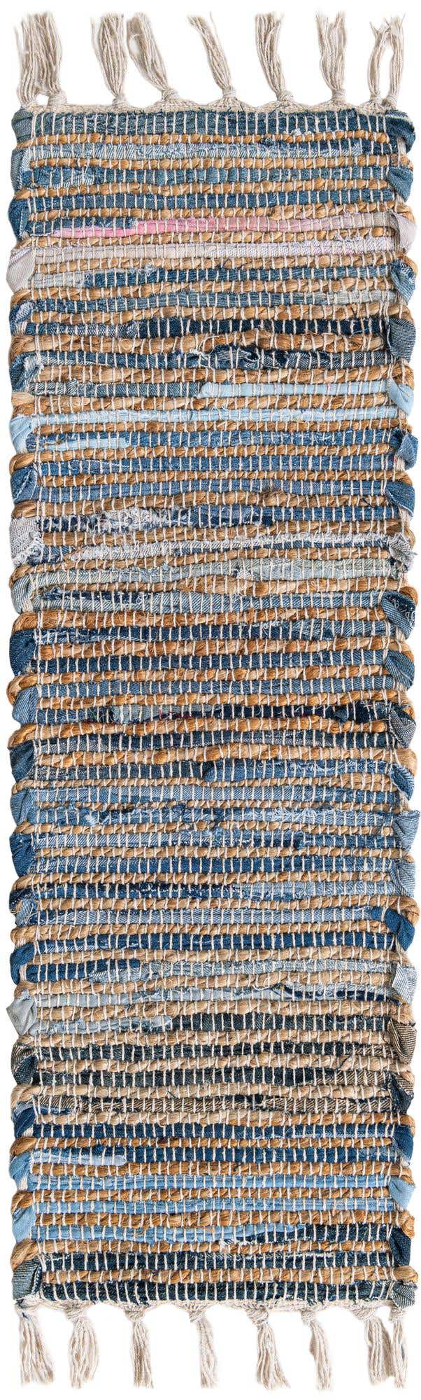 13 pcs Blue 0' 9 x 2' 6 Chindi Jute Indoor Stair Treads Accent Area Rug Staircase Set Interior Design Home Decor Carpet Mat for Sale at Rug Engine