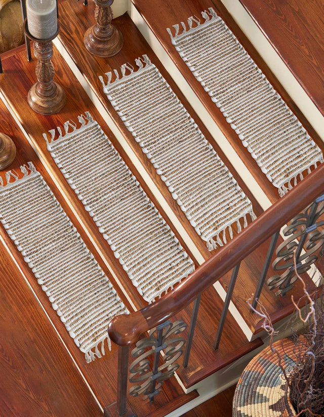 13 pcs Natural 0' 9 x 2' 6 Chindi Jute Indoor Stair Treads Accent Area Rug Staircase Set Interior Design Home Decor Carpet Mat for Sale at Rug Engine
