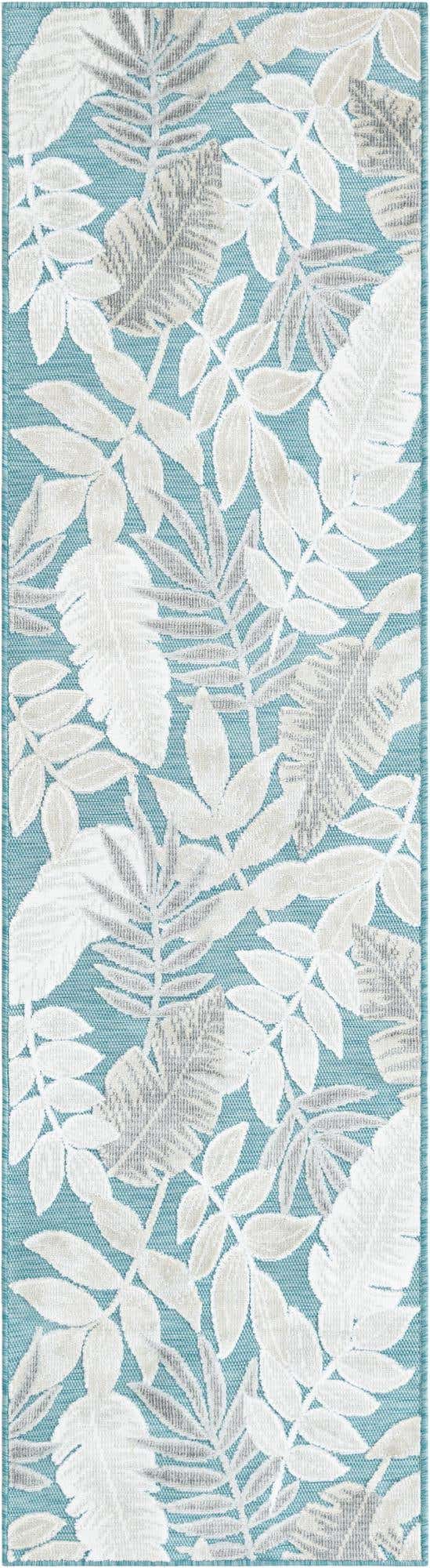 Light Blue 2' 2 x 8' Outdoor Botanical Runner Area Rug Weather Resistant for Patio, Deck, Terrace, Balcony, Porch Polypropylene Garden Floral Tropical Carpet for Sale at Rug Engine