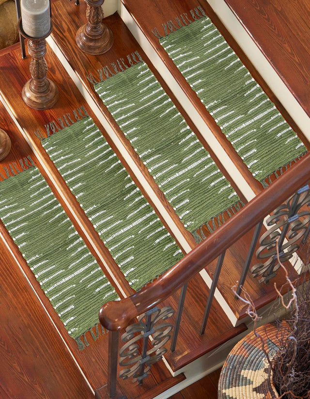 13 pcs Green 0' 9 x 2' 6 Chindi Cotton Indoor Stair Treads Accent Area Rug Staircase Set Interior Design Home Decor Carpet Mat for Sale at Rug Engine