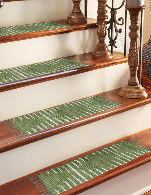 13 pcs Green 0' 9 x 2' 6 Chindi Cotton Indoor Stair Treads Accent Area Rug Staircase Set Interior Design Home Decor Carpet Mat for Sale at Rug Engine