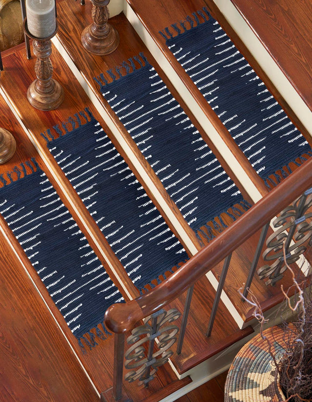 13 pcs Navy Blue 0' 9 x 2' 6 Chindi Cotton Indoor Stair Treads Accent Area Rug Staircase Set Interior Design Home Decor Carpet Mat for Sale at Rug Engine