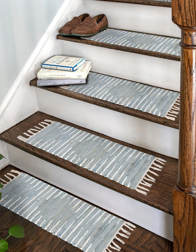 13 pcs Light Gray 0' 9 x 2' 6 Chindi Cotton Indoor Stair Treads Accent Area Rug Staircase Set Interior Design Home Decor Carpet Mat for Sale at Rug Engine