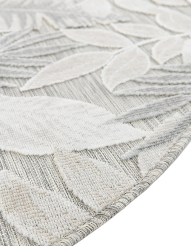 Gray 4' 5 x 4' 5 Outdoor Botanical Round Area Rug Weather Resistant for Patio, Deck, Terrace, Balcony, Porch Polypropylene Garden Floral Tropical Carpet for Sale at Rug Engine