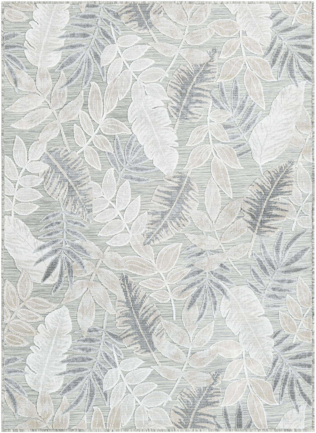 Gray 4' 5 x 6' 1 Outdoor Botanical Rectangle Area Rug Weather Resistant for Patio, Deck, Terrace, Balcony, Porch Polypropylene Garden Floral Tropical Carpet for Sale at Rug Engine