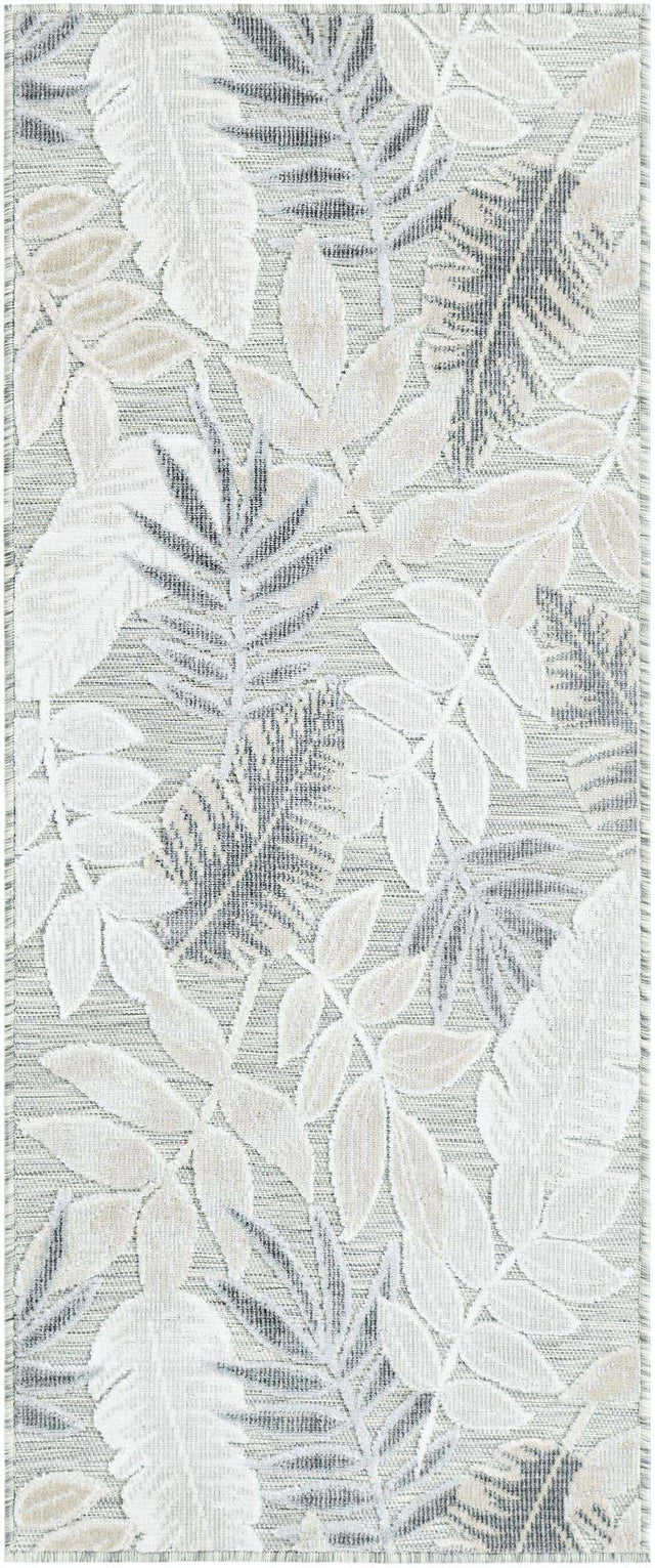 Gray 2' 2 x 5' 3 Outdoor Botanical Runner Area Rug Weather Resistant for Patio, Deck, Terrace, Balcony, Porch Polypropylene Garden Floral Tropical Carpet for Sale at Rug Engine