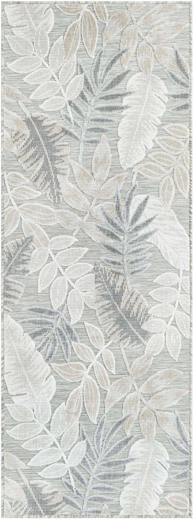 Gray 2' 2 x 6' 1 Outdoor Botanical Runner Area Rug Weather Resistant for Patio, Deck, Terrace, Balcony, Porch Polypropylene Garden Floral Tropical Carpet for Sale at Rug Engine
