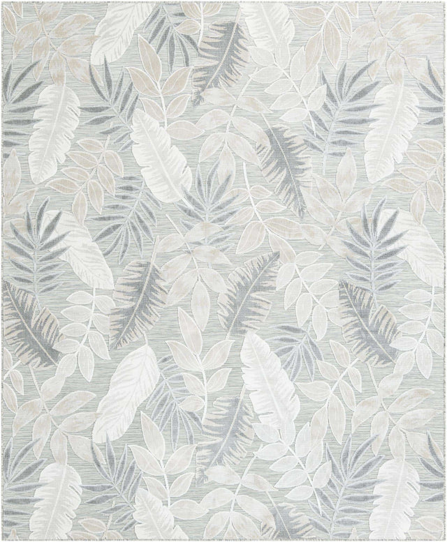Gray 8' 2 x 10' Outdoor Botanical Rectangle Area Rug Weather Resistant for Patio, Deck, Terrace, Balcony, Porch Polypropylene Garden Floral Tropical Carpet for Sale at Rug Engine