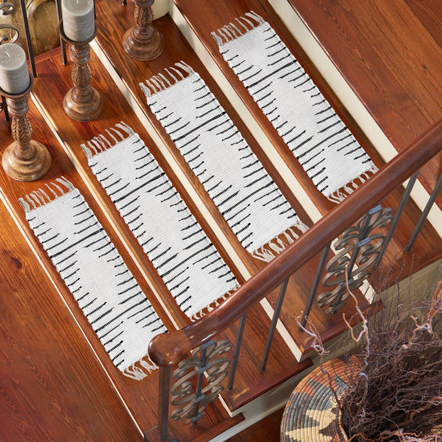 13 pcs White 0' 9 x 2' 6 Chindi Cotton Indoor Stair Treads Accent Area Rug Staircase Set Interior Design Home Decor Carpet Mat for Sale at Rug Engine